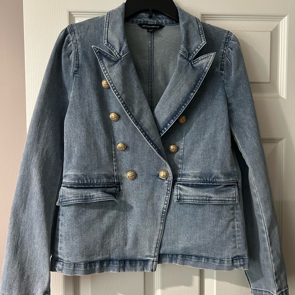 Boston Proper Blue and Gold Jean Jacket Classic Design